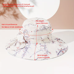 Plum Blossom Print Sun Hat Bow Decor Bucket Hat Wide Brim Travel Beach