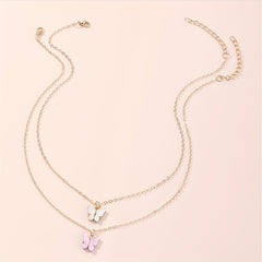 Girls Butterfly Pendant Chain Necklace 2pcs