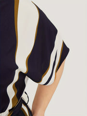 Stripe Print Batwing Sleeve Loose Fit Romper With Belt