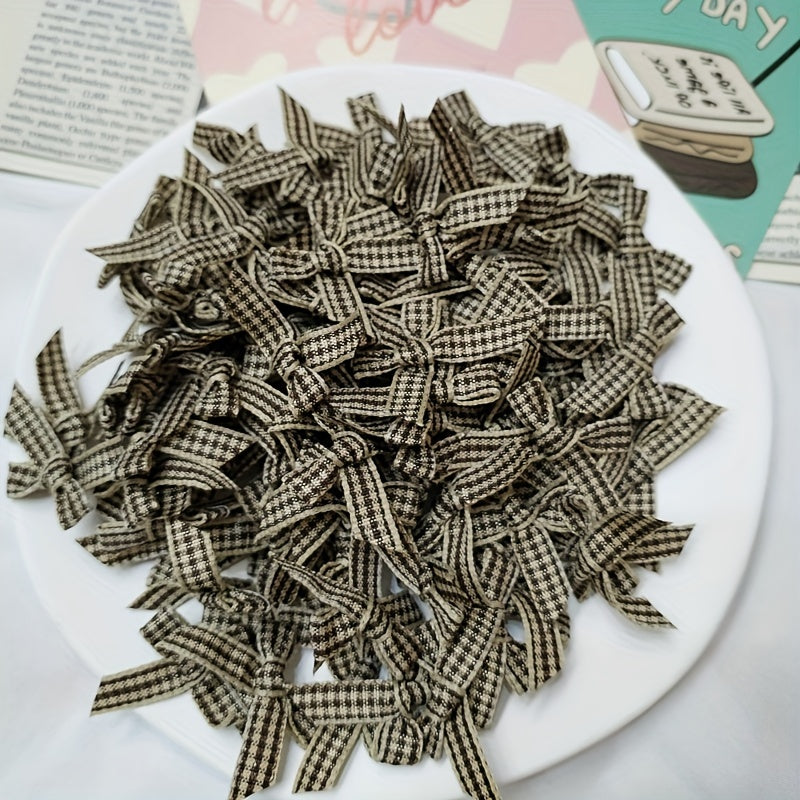 Pack Of 10 DIY Plaid Handknotted Mini Bow Ribbon