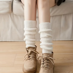 Women's Solid Rib Knit Leg Warmers Knee High Socks