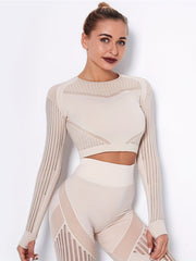 Mesh Long Sleeve Yoga T Shirt with Thumb Hole