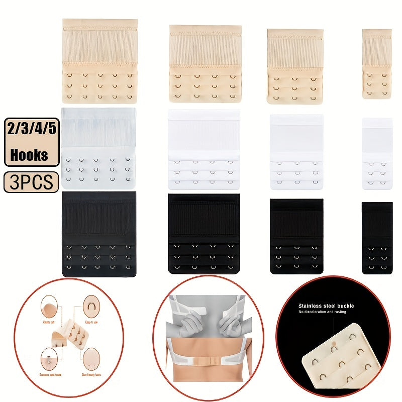 3pcs Bra Extenders Hooks Adjustable Band Women's Lingerie Accessorie