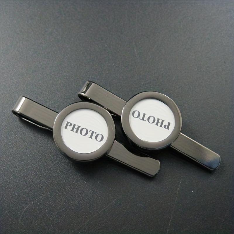 2pcs Copper Plated Gun Round Glass DIY Can Hold Photos Photo Tie Clip For Men