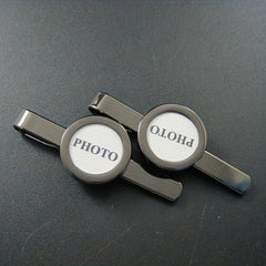2pcs Copper Plated Gun Round Glass DIY Can Hold Photos Photo Tie Clip For Men