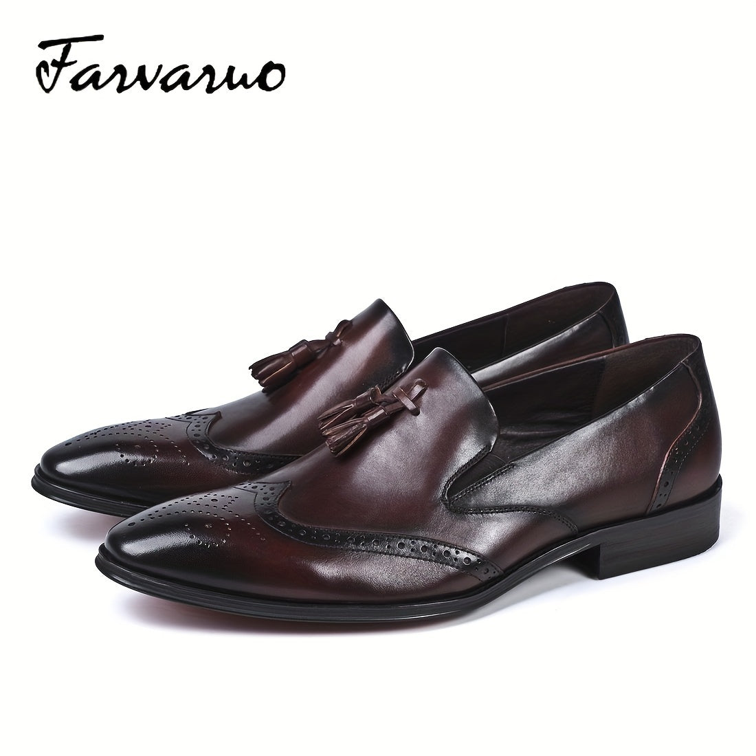 Men's Pointed Toe Brogue Tassel Dress Shoes Slip On Casual Smart Shoes