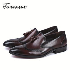 Men's Pointed Toe Brogue Tassel Dress Shoes Slip On Casual Smart Shoes