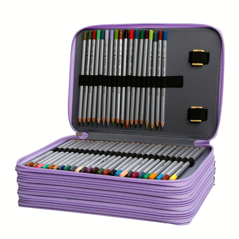 200 Slots Colored Pencil Organizer PU Leather Pencil Case Holder