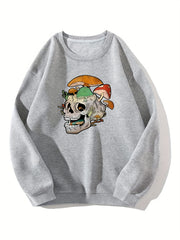 Skull Graphic Long Sleeve Casual Sweatshirts for Halloween Crew Neck Pullover