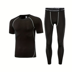 Men's Quick Drying Compression T-shirt & Leggings Set for Basketball Fitness
