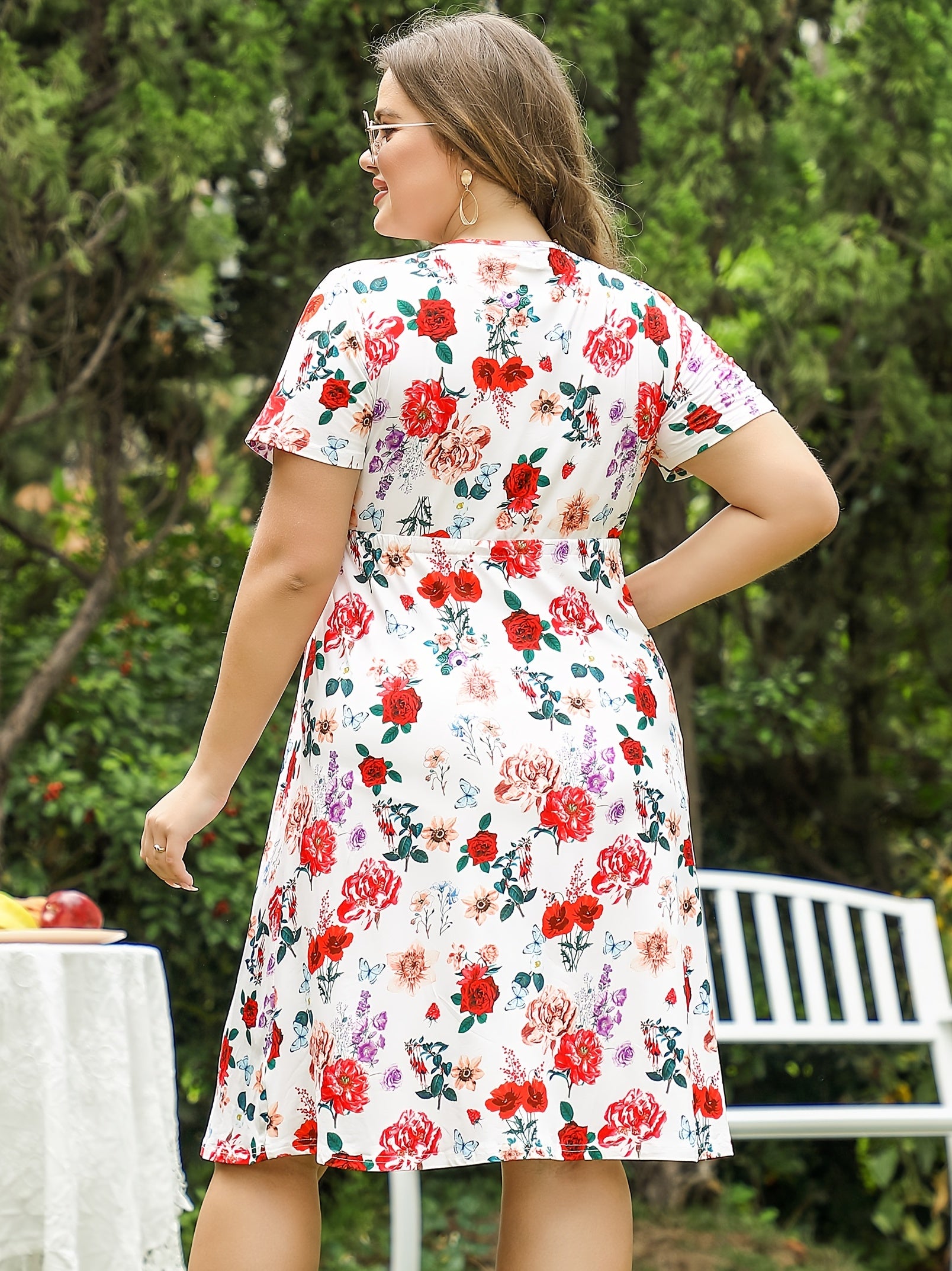 Women's Floral Print V-Neck Drawstring Dress