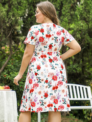 Women's Floral Print V-Neck Drawstring Dress