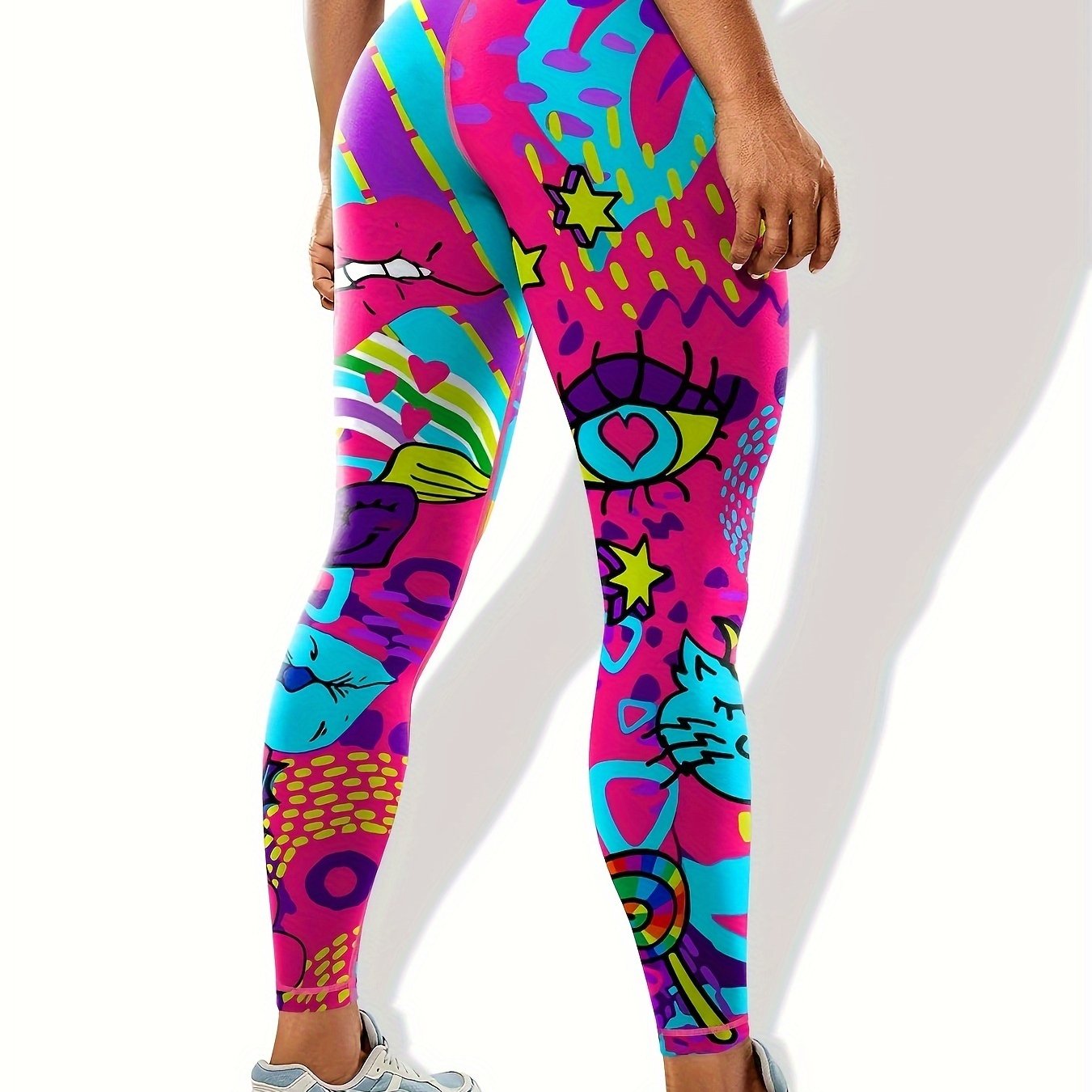 Graffiti Print Yoga Pants Tummy Control Sports Trouser