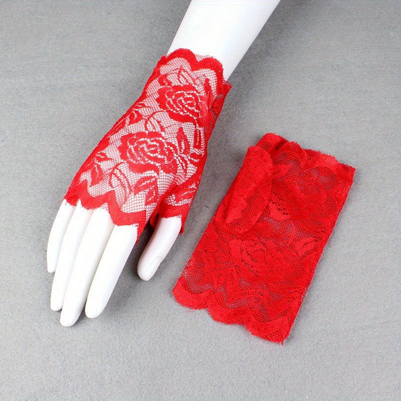 Lace Gloves Sunscreen Hollow Fingerless Outdoor Driving Sports Women