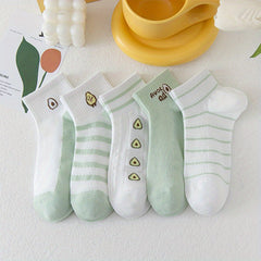 Avocado Print Socks Women's Short Stockings 5 Pairs Soft & Comfy