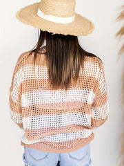 Block Crochet Coverup Boat Neck Sweater