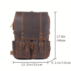 Leather Men's Backpack Large Capacity Vintage Crazy Horse Cowhide Travel Backpac