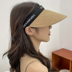 Straw Ponytail Visor Hat Wide Brim UV Protection Sun Hat