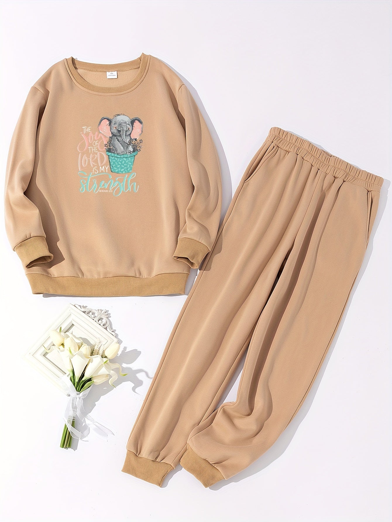 Elephant Print Long Sleeve Top & Joggers Pajamas Set