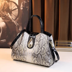 Women's Snake Pattern Tote Handbag Golden Tone Accents