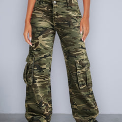 Camo Cargo Pants Loose Fit Wide Leg Denim Trousers Y2K Vintage Style