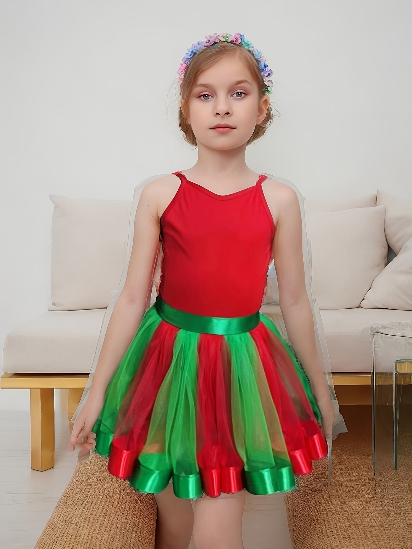 Girls Sweet Splicing Tutu Skirt For Dance Performance