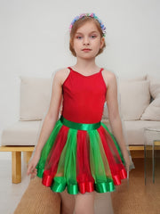 Girls Sweet Splicing Tutu Skirt For Dance Performance