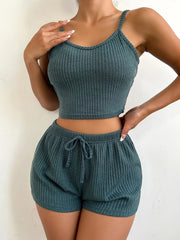 Ribbed Pajama Set Cami Crop Top & Shorts Women's Sleepwear
