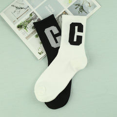 Men's Letter C Pattern Crew Socks, Breathable Casual Street Style Socks