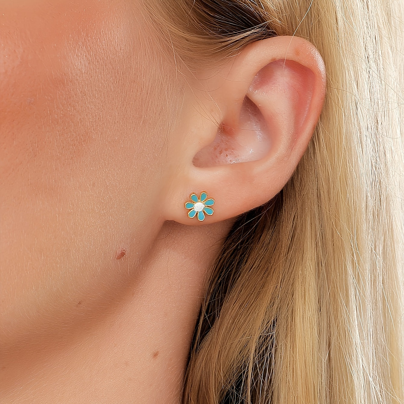 Colorful Flower Stainless Steel Stud Earrings
