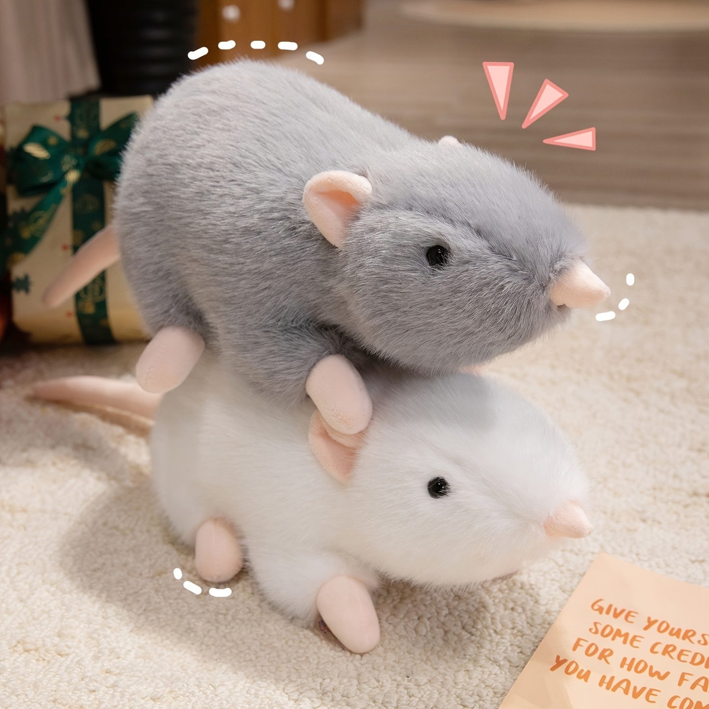 Soft Plush Mouse Toy Realistic Stuffed Animal with Brown & Olive Green Stripes