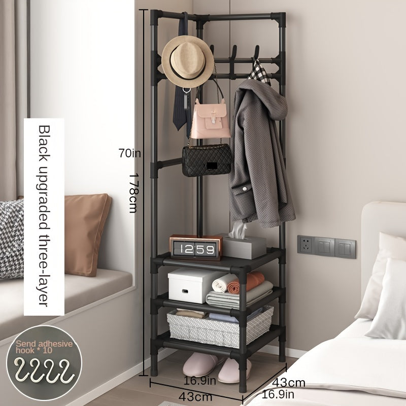 Standing Coat Rack with Storage Shelves & Hooks for Foyer, Living Room, Bathroom