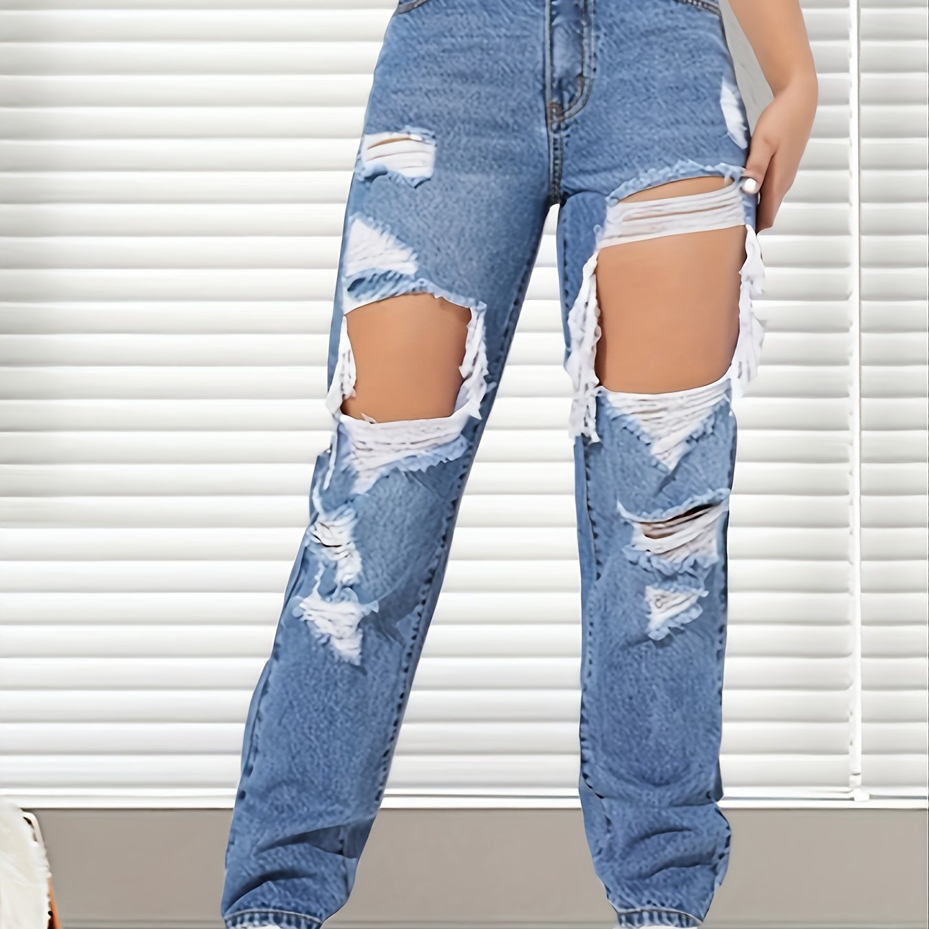 High Rise Distressed Jeans Women's Clothing