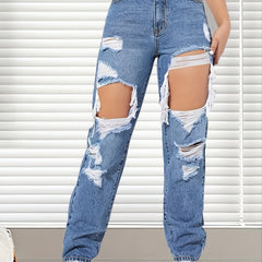 High Rise Distressed Jeans Women's Clothing