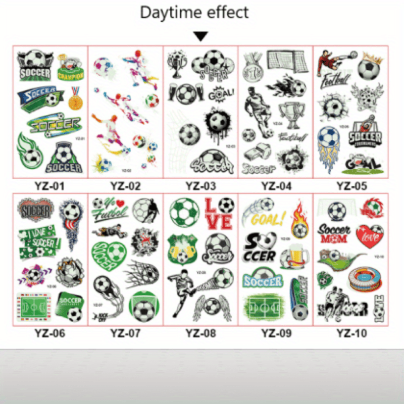 10pcs Glow in the Dark Football Tattoo Stickers - Fan Favorite