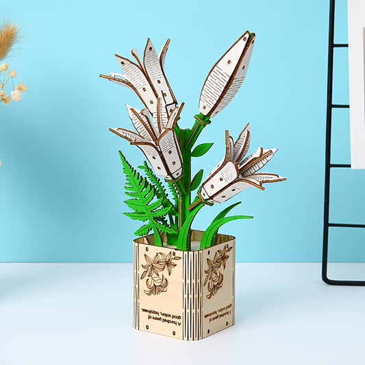 3D Wooden Peony Flower Puzzle Educational Toy with Artificial Flowers