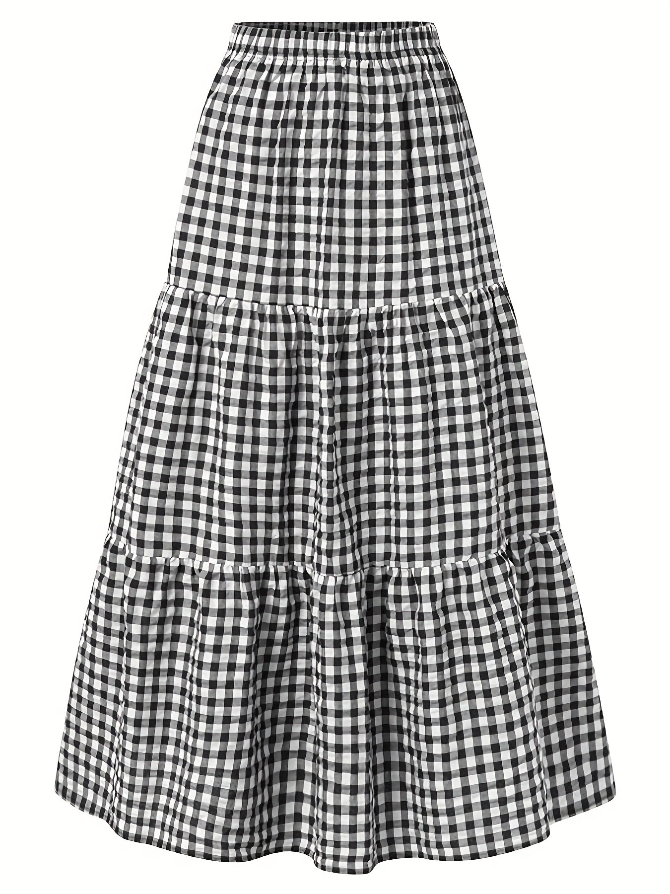 Gingham Print Maxi A line Smock Skirt