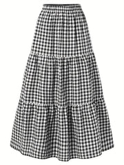 Gingham Print Maxi A line Smock Skirt