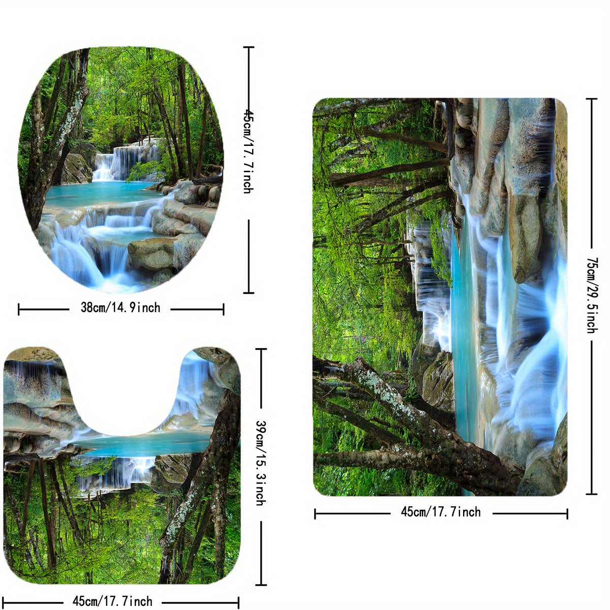 Green Forest Waterfall Shower Curtain Set with 12 Hooks