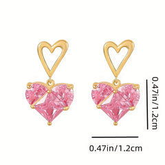 Heart Shaped Zircon Pendant Stud Earrings Gift for Girls