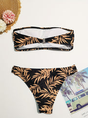 Tropical Print Bandeau Off Shoulder Bikini Set