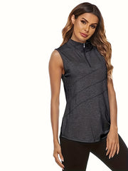 Women's Sleeveless Golf Tennis Polo Shirt Zip Up Tank Top