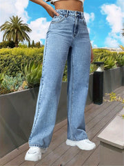 Floral Print High Waist Straight Jeans