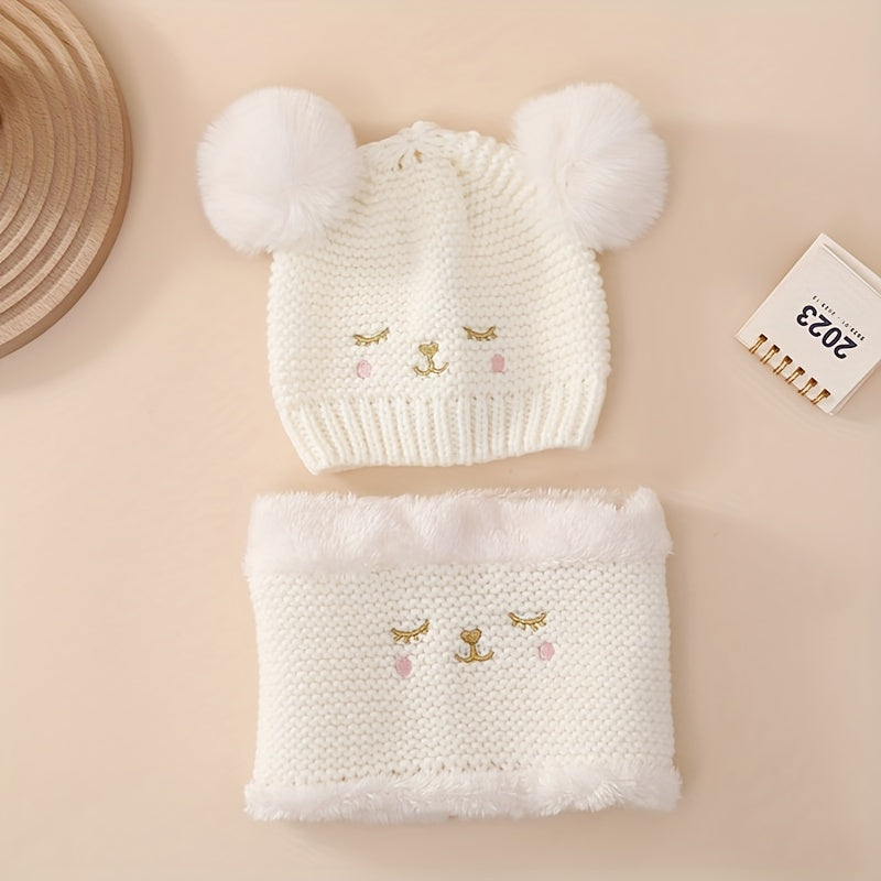 Cartoon Cat Knitted Hat Scarf Set Plus Velvet Neck Cover Christmas Gift