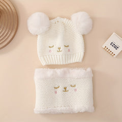 Cartoon Cat Knitted Hat Scarf Set Plus Velvet Neck Cover Christmas Gift