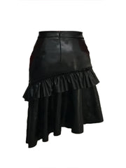 Beads PU Leather Skirts Bodycon Ruffle Trim Casual Skirts