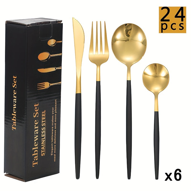 24pc Western Tableware Set with Storage Box Hotel Dinner Fork Spoon