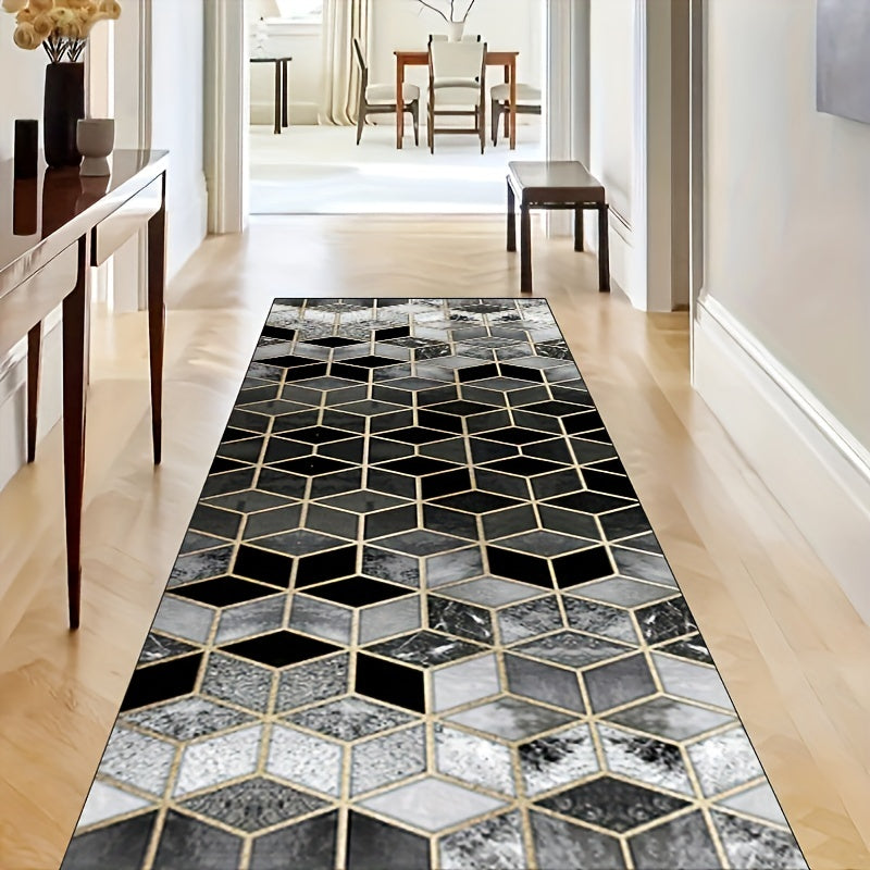Modern Geometry Pattern Runner Rug Non Slip Washable Indoor Runner