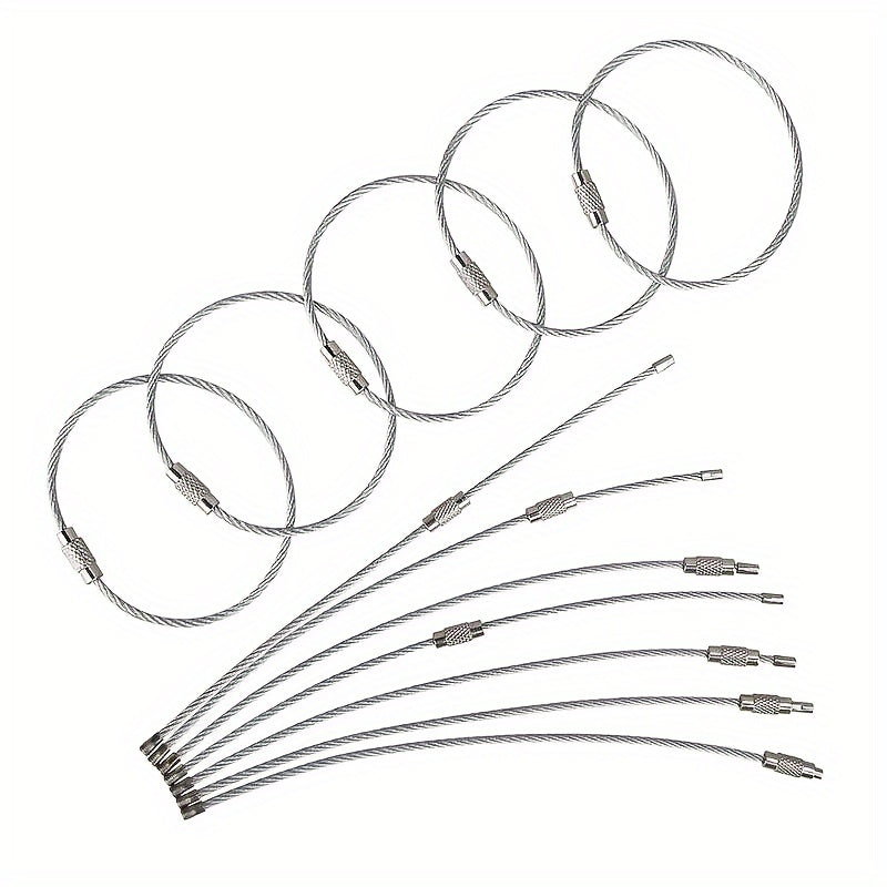 5pcs Stainless Steel Wire Keychain Keyring Luggage Tag Screw Key Chain