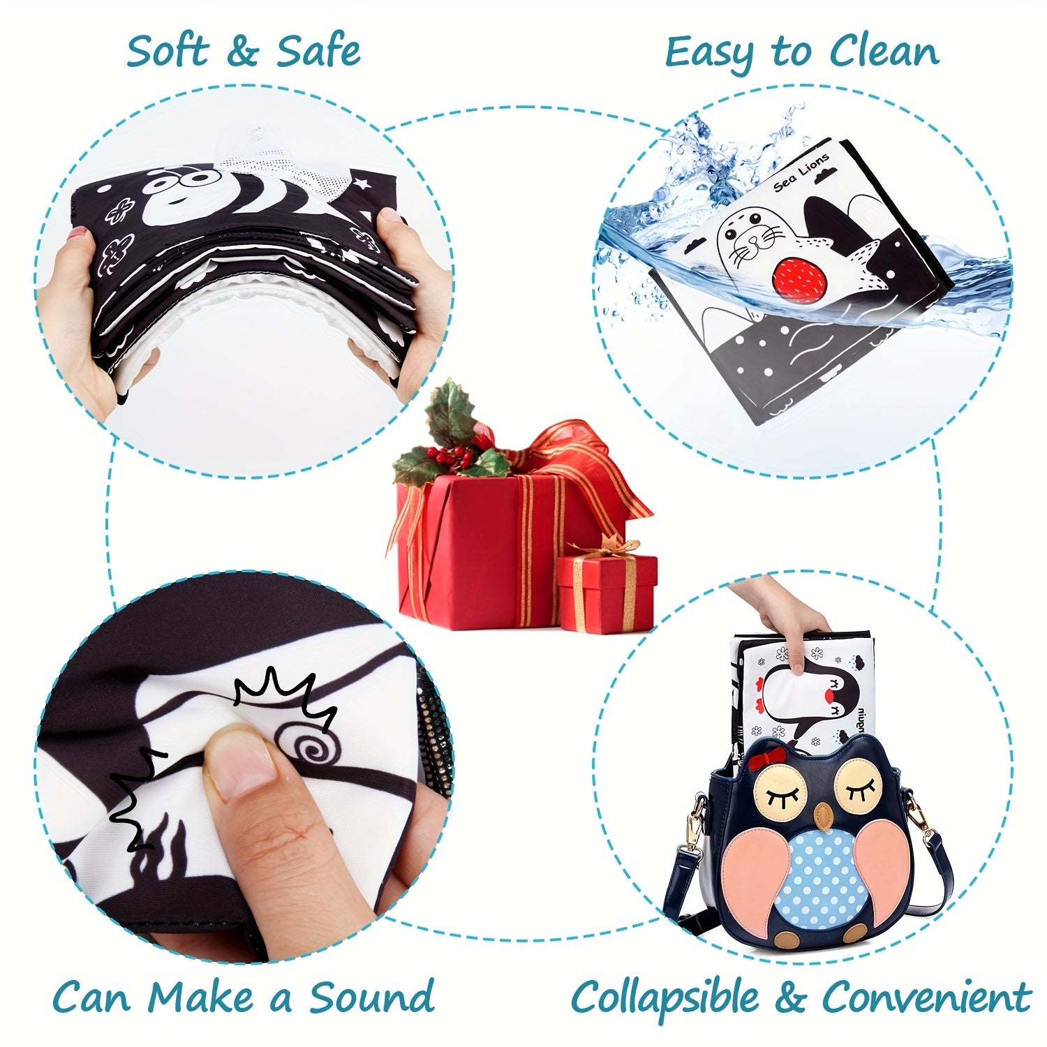 Baby Tummy Time Mirror & Toys, High Contrast & Crinkle Books